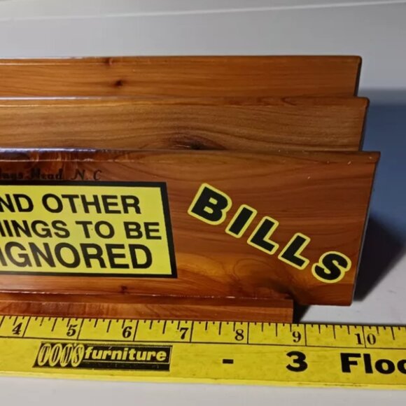 Organizer 70s 80s 3 Slot Solid Wood Mail Bills and Other Things To Be Ignored - Picture 9 of 11